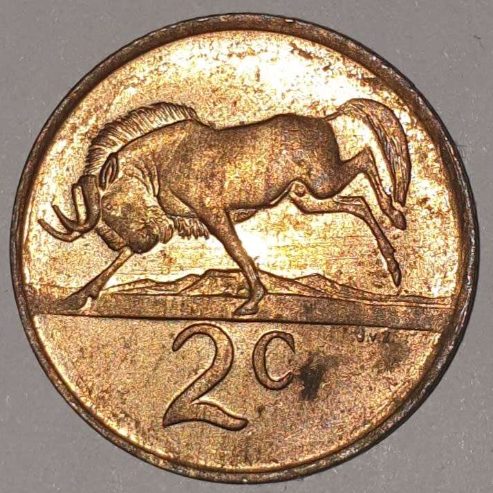 1990 - 2 CENT COIN (TWO CENT COIN) - RSA - BRONZE - KM#83 - BILINGUAL LEGEND - WILDEBEEST